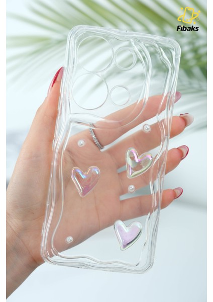 Xiaomi Redmi Note 13 Pro 4g Kılıf 3D Kalpli Inci Tasarımlı Desenli Kamera Korumalı Silikon Kapak