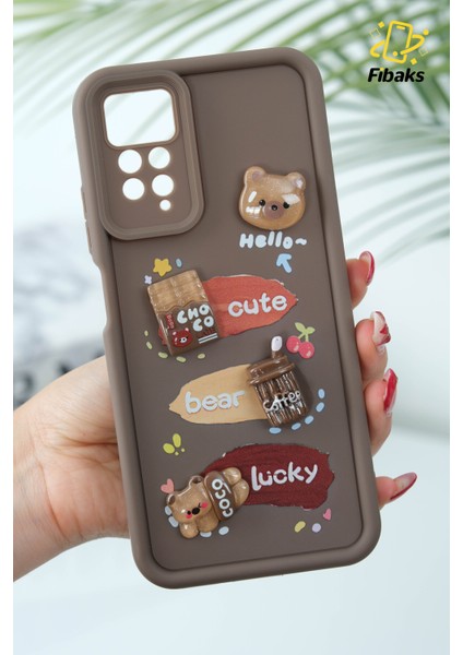 Xiaomi Redmi Note 11 Pro/12 Pro 4g Uyumlu Kılıf Tasarımlı Desenli Kamera Korumalı Ayıcık Kahve Silikon Kap