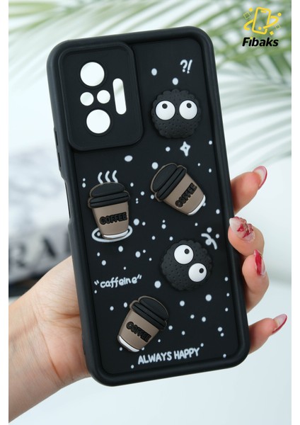Xiaomi Redmi Note 10 Pro Kılıf Tasarımlı Desenli Kamera Korumalı Coffee Kurabiye Siyah Yumuşak Silikon Kap