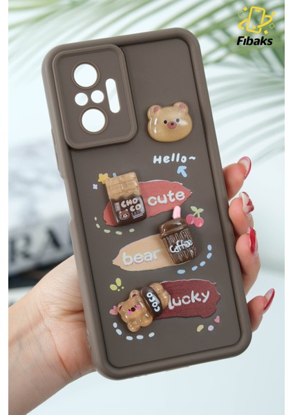 Xiaomi Redmi Note 10 Pro Uyumlu Kılıf Tasarımlı Desenli Kamera Korumalı Ayıcık Kahve Renkli Silikon Kapak