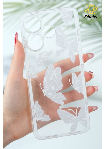 Xiaomi Redmi 13 Kılıf Şeffaf Kelebek Tasarımlı Desenli Kamera Korumalı Yumuşak Silikon Kapak
