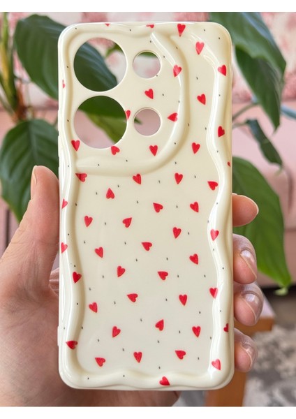 Poco M6 Pro 4g Kılıf Kamera Korumalı Dalga Kenarlı Kırmızı Kalp Desenli Silikon Kapak modelleri