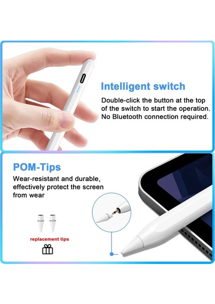 Apple İpad A16 Air 6/7/8/9/10/11/12. Nesil Avuç Içi Red Özellik Palm Rejection Tablet Kalemi Stylus Yazı Çizim