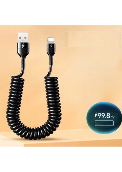 iPhone 8 x Xs Xr 11 12 13 14 Pro Max Plus Uyumlu 120W 1 Metre Spiralli Hızlı Şarj ve Data Kablosu