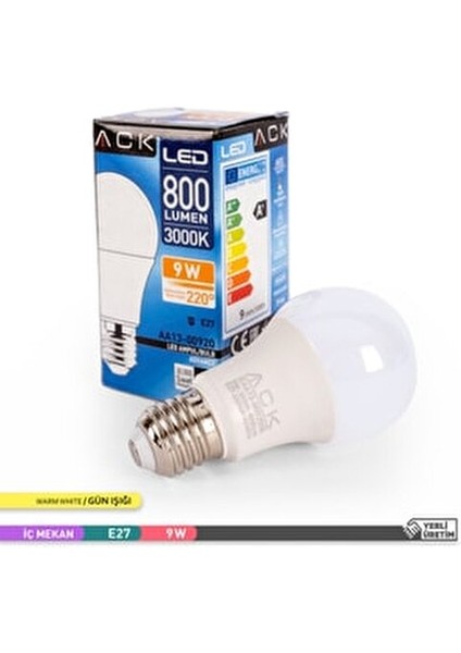 9 W Led Ampul E-27 Duy Tipi Gün Işığı 3000K modelleri