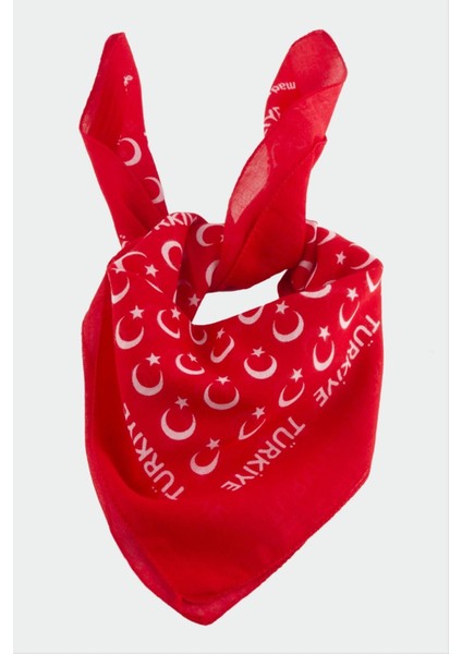 Msa-Shop Ay Yıldız Desenli Bandana 50X50-KIRMIZI