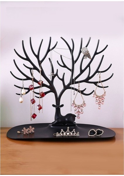 Siyah Geyik Mücevher Organizeri - Geyik Şeklinde Yüzük Küpe Kolye Düzenleyici fiyatları