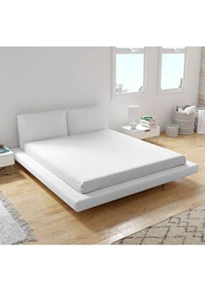 Lastikli Çarşaf %100 Pamuk Penye Kumaş 160 x 200 cm Düz Desenli Beyaz