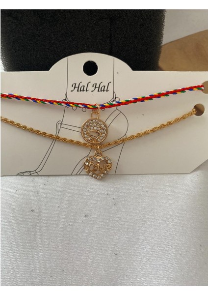 Love Temalı Parlak Taşlı Ikili Halhal