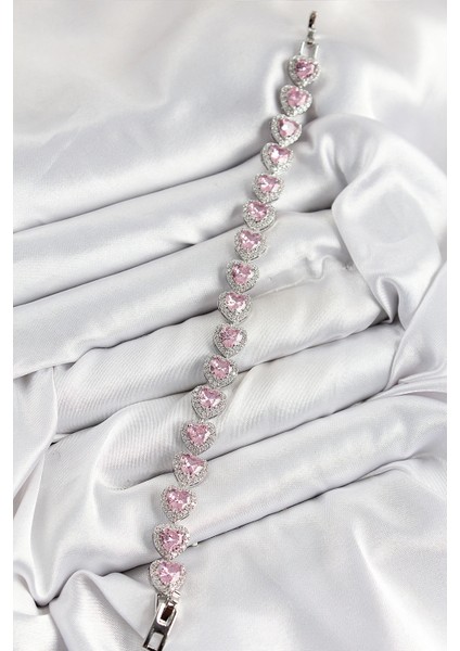 Bfs Pirinç Zirkon Taşlı Pembe Kalp Baget Model Gümüş Renk Vıp Seri Kadın Bileklik fiyatları