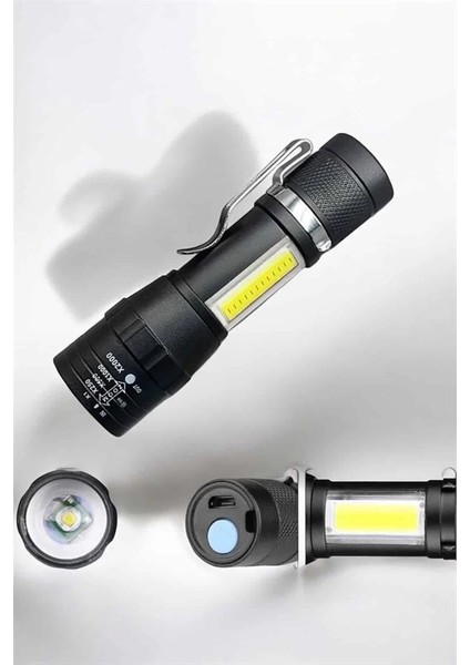 El Feneri LED USB Şarjlı Zoom Mini LED Işık Acil Durum Feneri