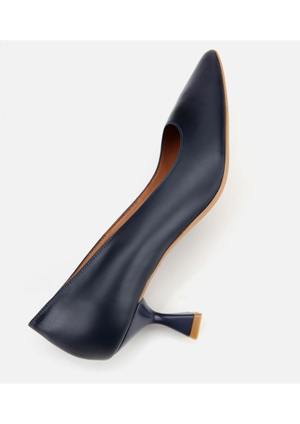 01AYH312480A680 KADIN Deri Lacivert Esnek Tabanlı Ince Topuklu Stiletto