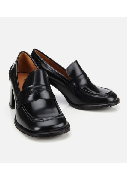 01AYH312770A100 KADIN Açma Deri Siyah Topuklu Klasik Loafer fiyatları