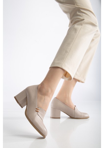 Kadın Hakiki Deri Biyeli Topuklu Ayakkabı - Silvergrey fiyatları