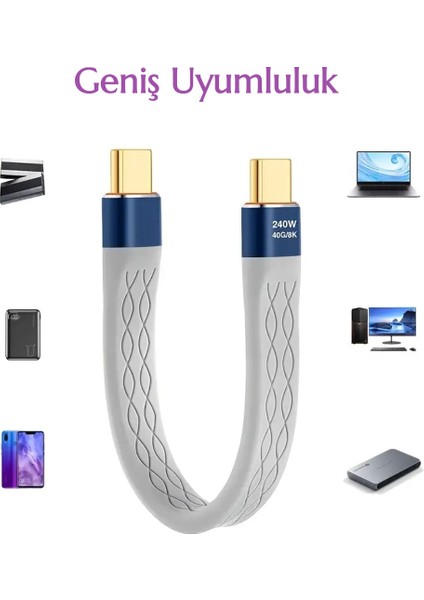 Thunderbolt 4 E-Marker Çip 240W 40Gbps 8K+4K Type-C To Type-C Usb 4.0 Vİdeo Görüntü Şarj ve Data Kablosu Ce Lisanslı Sertifikalı fiyatları