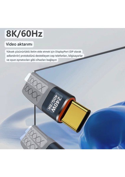 Thunderbolt 4 E-Marker Çip 240W 40Gbps 8K+4K Type-C To Type-C Usb 4.0 Vİdeo Görüntü Şarj ve Data Kablosu Ce Lisanslı Sertifikalı indirimleri