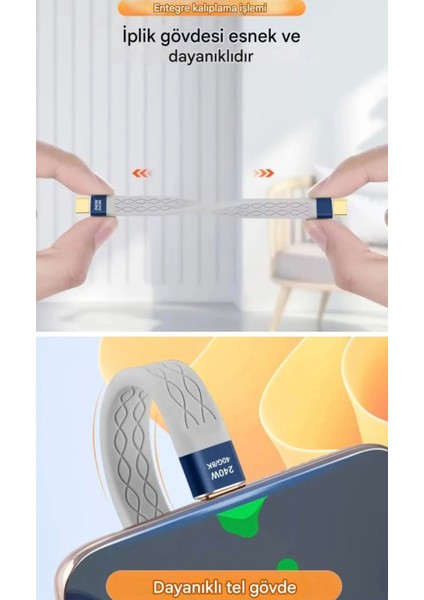 Thunderbolt 4 E-Marker Çip 240W 40Gbps 8K+4K Type-C To Type-C Usb 4.0 Vİdeo Görüntü Şarj ve Data Kablosu Ce Lisanslı Sertifikalı