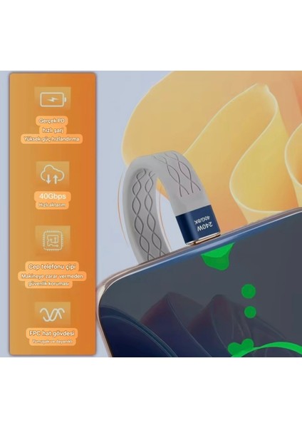 Thunderbolt 4 E-Marker Çip 240W 40Gbps 8K+4K Type-C To Type-C Usb 4.0 Vİdeo Görüntü Şarj ve Data Kablosu Ce Lisanslı Sertifikalı