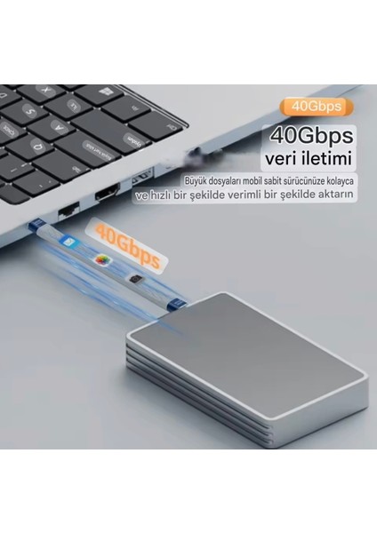 Thunderbolt 4 E-Marker Çip 240W 40Gbps 8K+4K Type-C To Type-C Usb 4.0 Vİdeo Görüntü Şarj ve Data Kablosu Ce Lisanslı Sertifikalı