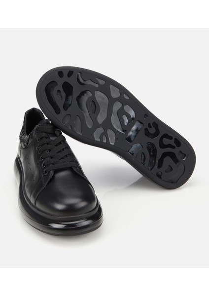 02AYH305130A100 ERKEK Deri Siyah Yüksek Tabanlı Spor Ayakkabı