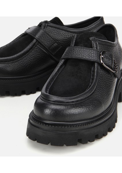 01AYH314360A100 KADIN Süet Deri Siyah Toka Detaylı Yüksek Tabanlı Günlük Loafer modelleri