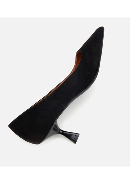 01AYH312500A100 KADIN Süet Deri Siyah Esnek Tabanlı Ince Topuklu Stiletto