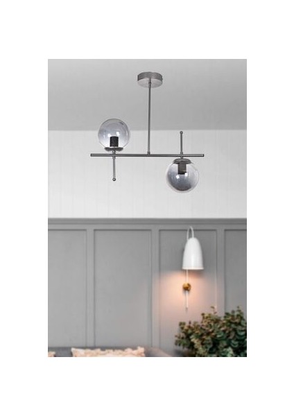 Feris Modern Tasarım Gri Füme Camlı 2'li Avize Şık Aydınlatma İçin Uygun modelleri