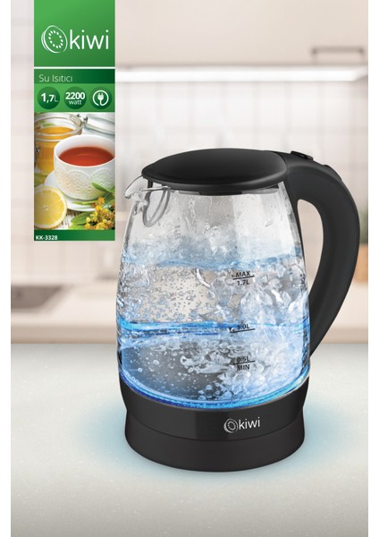 KK3328 Cam Su Isıtıcı Kettle Siyah, Şık ve Kullanışlı Ev ve Ofis Için Ideal Seçenektir.