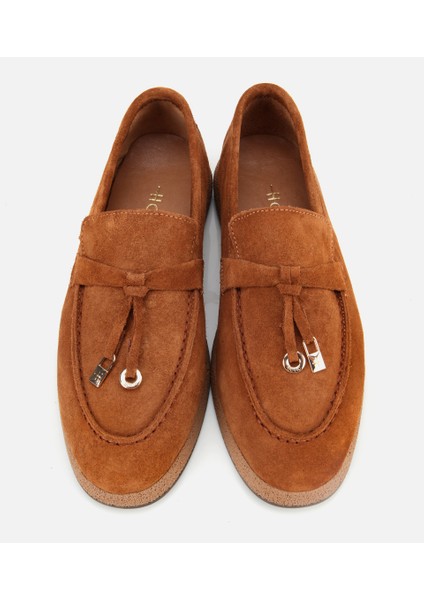 01AYH313260A370 KADIN Süet Deri Taba Gold Aksesuarlı Klasik Loafer