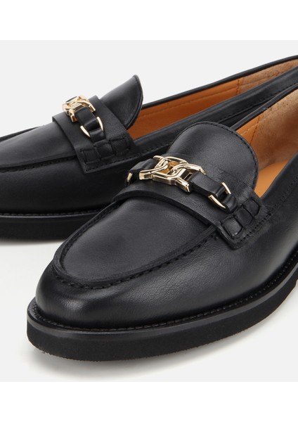 01AYH315380A100 KADIN Deri Siyah Tokalı Klasik Loafer modelleri