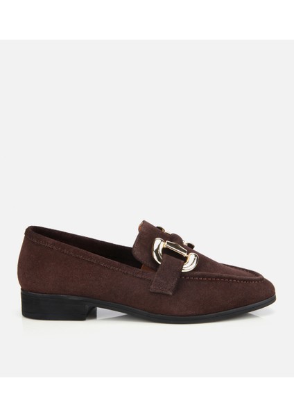 01AYH312400A480 KADIN Süet Deri Kahverengi Tokalı Klasik Loafer