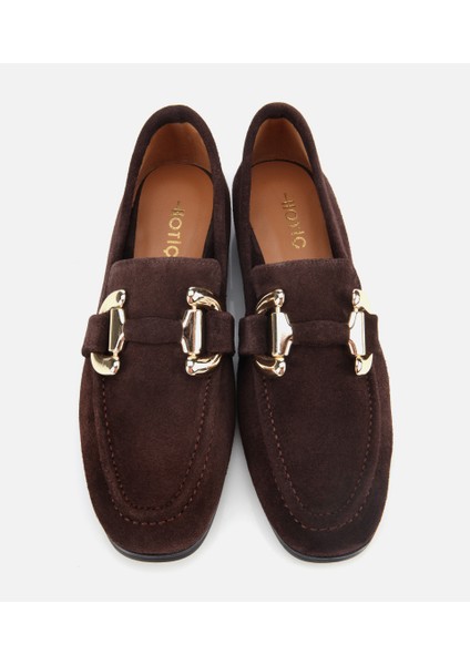 01AYH312400A480 KADIN Süet Deri Kahverengi Tokalı Klasik Loafer