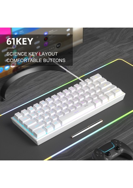 TS91 61 Tuş Rgb Kablolu Beyaz Membran Türkçe Q Gaming Klavye fırsatları