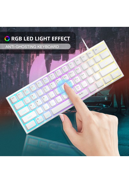 TS91 61 Tuş Rgb Kablolu Beyaz Membran Türkçe Q Gaming Klavye