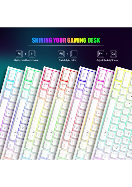 TS91 61 Tuş Rgb Kablolu Beyaz Membran Türkçe Q Gaming Klavye
