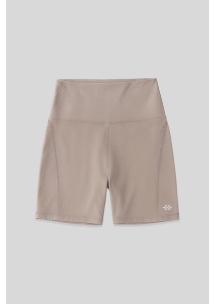 Koyu Bej Kemer Detaylı Yüksek Bel Slim Fit Kısa Biker Kadın Tayt - 91017