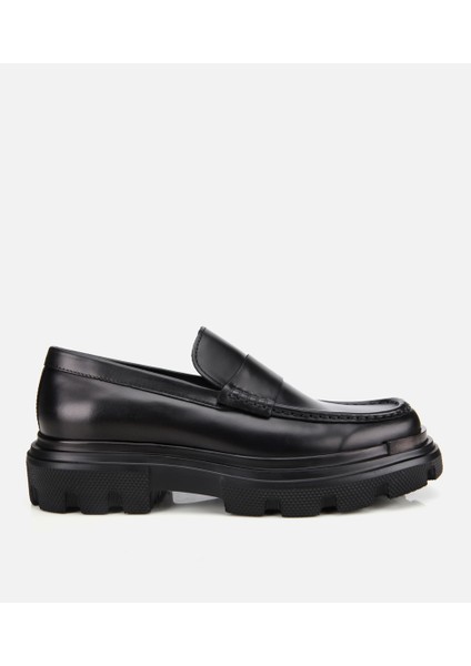 02AYH311400A100 ERKEK Deri Siyah Yüksek Tabanlı Klasik Loafer