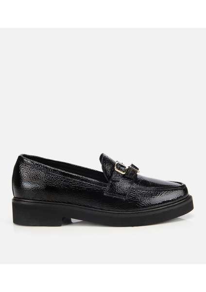 01AYH313640A100 KADIN Rugan Deri Siyah Tokalı Klasik Loafer