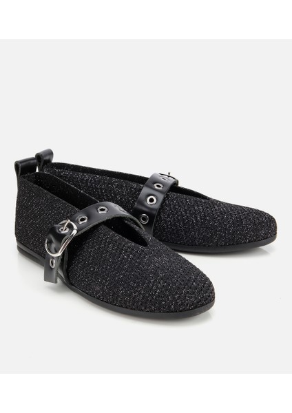01AYH316560A100 KADIN Siyah Örgü Detaylı Mary Jane Kemerli Babet fiyatları
