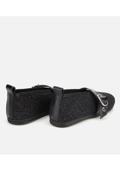 01AYH316560A100 KADIN Siyah Örgü Detaylı Mary Jane Kemerli Babet