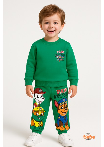 2’li Çocuk Eşofman Takımı Yeşil , Paw Patrol Baskılı Erkek Çocuk Takım Pamuklu Günlük Spor Kıyafet