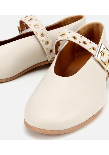 01AYH312440A400 KADIN Deri Ekru Mary Jane Kemerli Babet modelleri