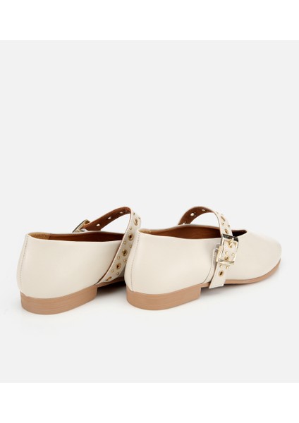 01AYH312440A400 KADIN Deri Ekru Mary Jane Kemerli Babet fırsatları