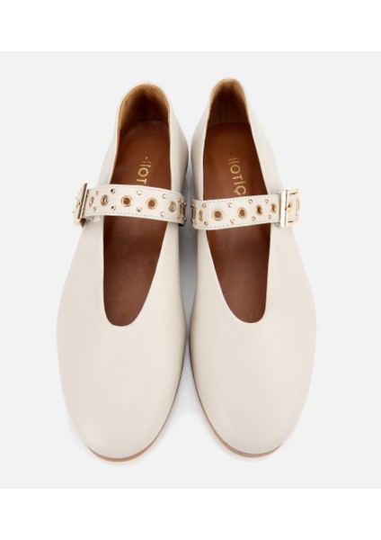 01AYH312440A400 KADIN Deri Ekru Mary Jane Kemerli Babet