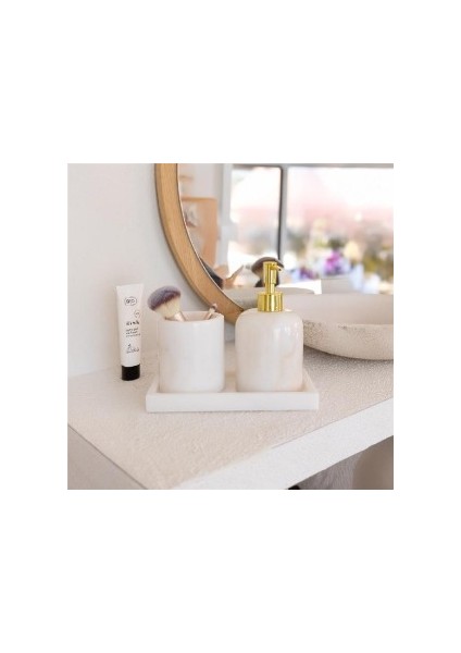 Mermer Beyaz 3 Parça Banyo Seti Mutfak Sıvı Sabunluk Seti fırsatları