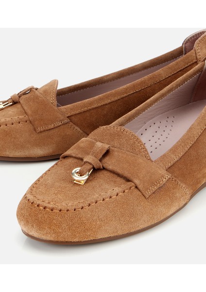 01AYH315600A340 KADIN Süet Deri Taba Dolgu Topuklu Rahat Günlük Loafer modelleri