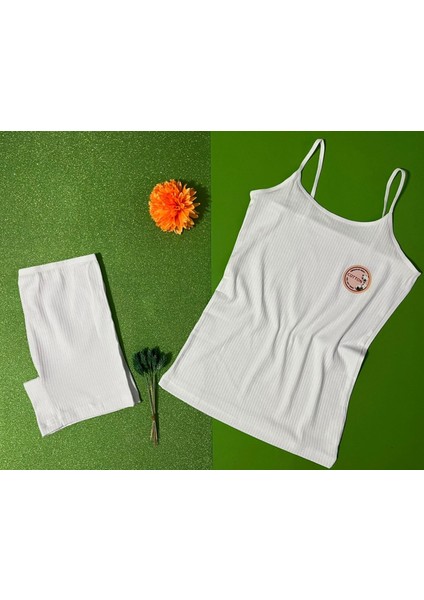 Kadın Atlet - Şort Boxer 2'li Set Beyaz Takım