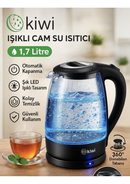 Cam Su Isıtıcı 1.7l, Otomatik Kapanma, Şık ve Modern Tasarım