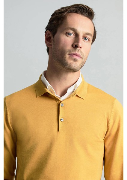 Merino Yünü Polo Yaka Sarı Triko fiyatları