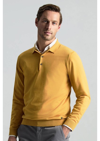 Merino Yünü Polo Yaka Sarı Triko modelleri